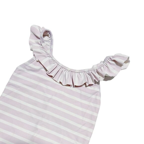 Joe Fresh Girl's Lilac Striped Ruffle One Piece Swimsuit - Picture 2 of 3
